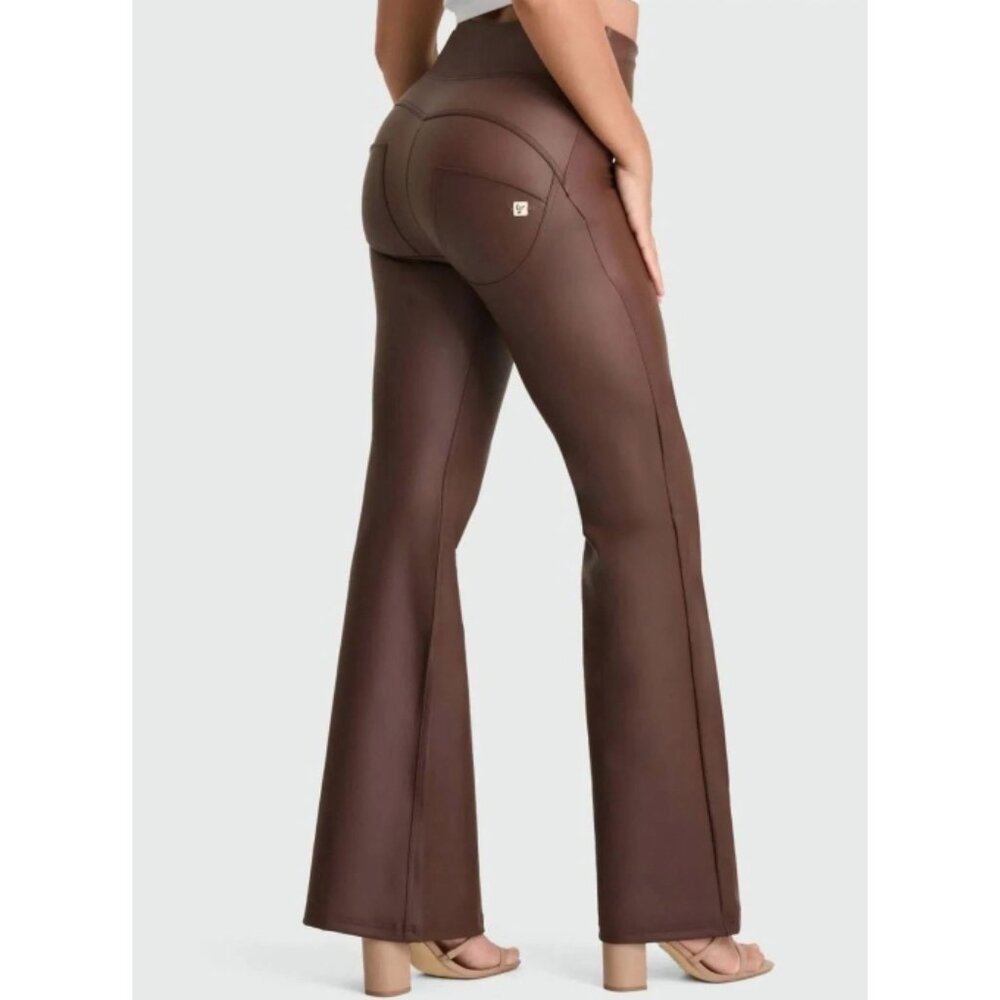 Freddy WRUP Faux Leather Super High Waisted Super Flare Brown Hi-Rise Wide Leg S